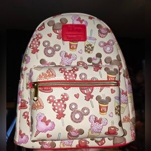 New! Loungefly Disney Mickey Mouse & Minnie Mouse Treats Mini Backpack